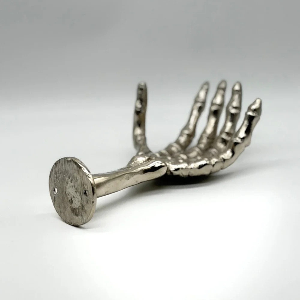 ONE HUNDRED 80 DEGREES Skeleton Hand Wall Hook Silver Gothic Spooky Halloween